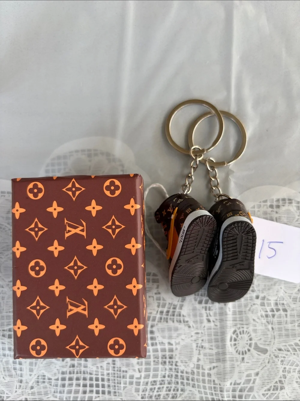 15,One Pair of Louis Vuitton Logo Brown & Orange Monogram Mini Sneaker Keychain - Picture 5 of 8